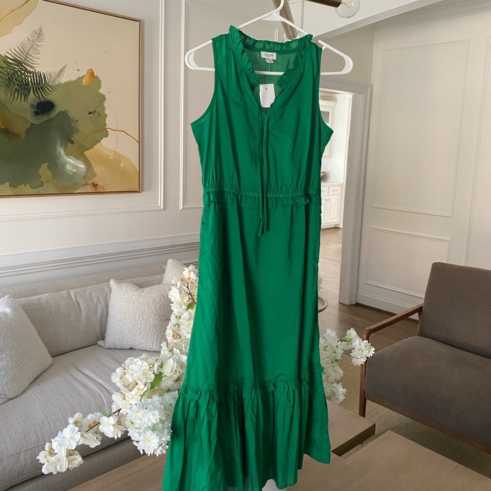 NWT J.Crew Sleeveless Green Tie-front Dress